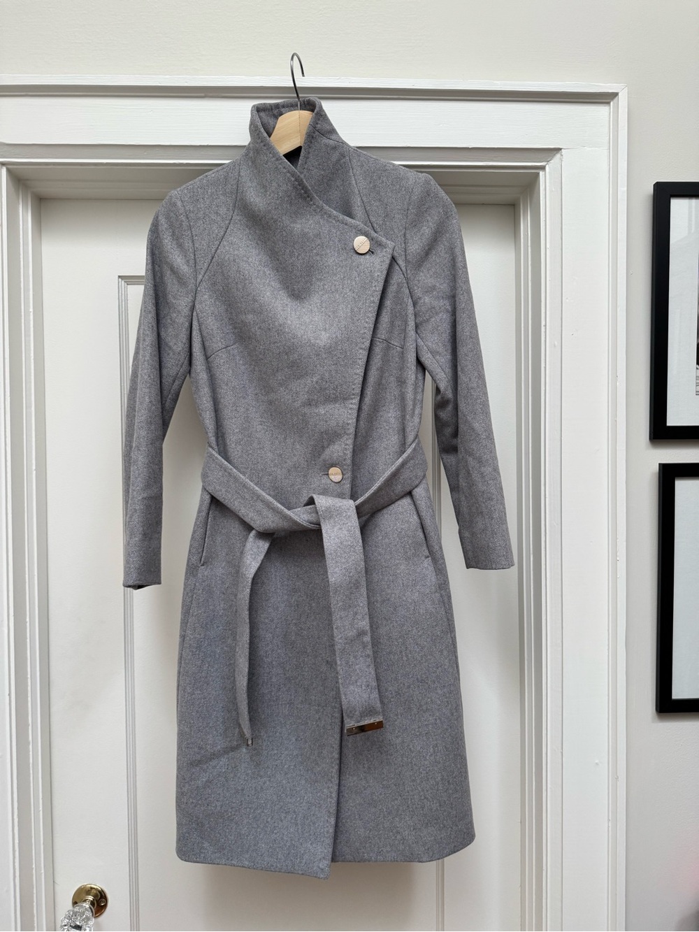 Ted Baker | Grey Asymmetric Wrap Belted Trench Coat